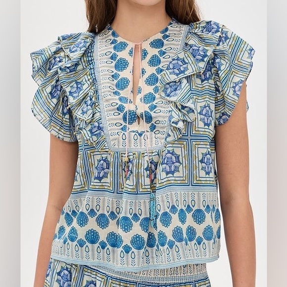 NWT_Bell Kiara Short Sleeve Top in Blue with beaded tassels size S - Picture 2 of 7